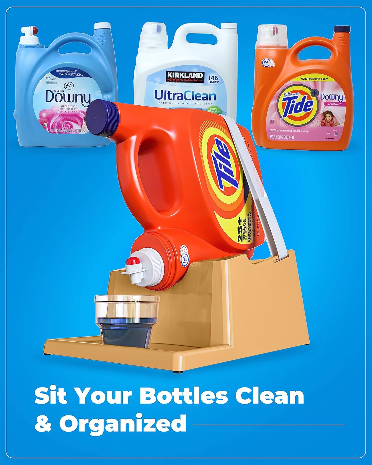 TidyFriend Laundry Detergent Holder Stand Organizer with Drip Tray, 3 Pack Laundry Soap Holder with Non-Slip Rubber Feet for Washing Space Organization, Angled Downward Slope for Easy Pouring (Beige)