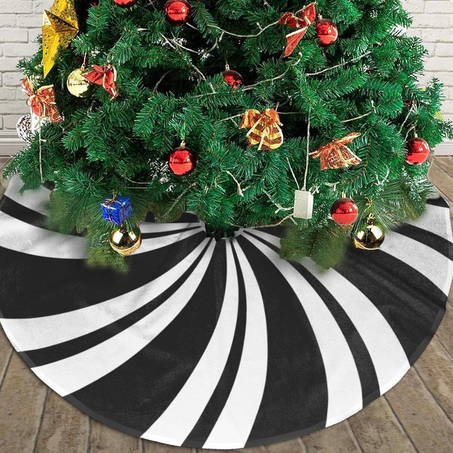 Christmas Tree Skirt,Mint Sugar Double Swirl Candy Black Xmas Tree Skirt Rustic Farmhouse Tree Skirt for Christmas Decor Xmas Holiday Home Party Decorations36