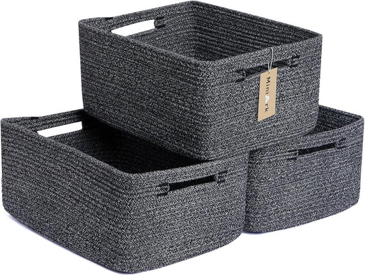 Large Storage Baskets for Shelves, Closet Organizers Bins for Clothes Blanket Towels, Baby Nursery, Toy Baskets Box, Woven Rope Baskets, 17 x 13 x 7.5”, 3 Packs Dark Gray