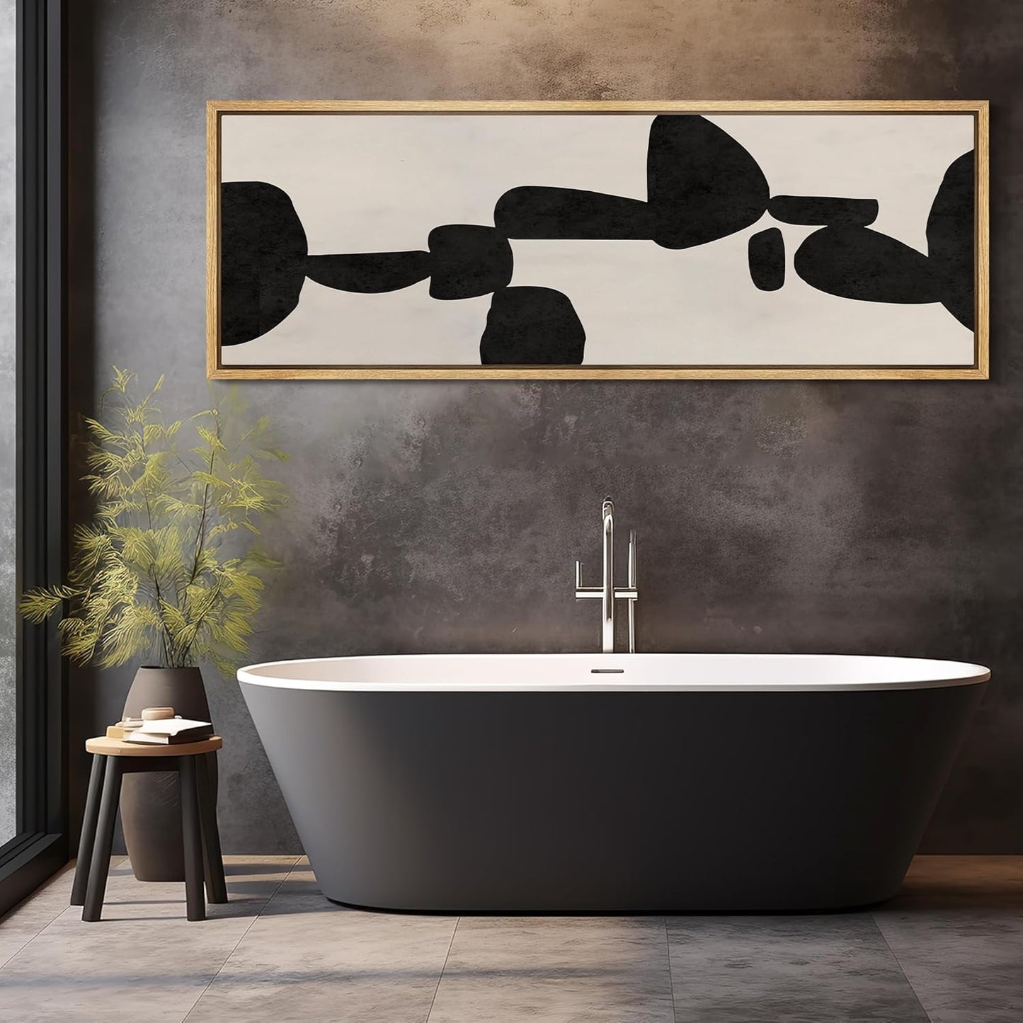 MUDECOR Large Framed Canvas Print Wall Art Modern Abstract Black and White Shapes Antique Retro Fine Art Illustrations Decorative Colorful for Bedroom - 60"x20"