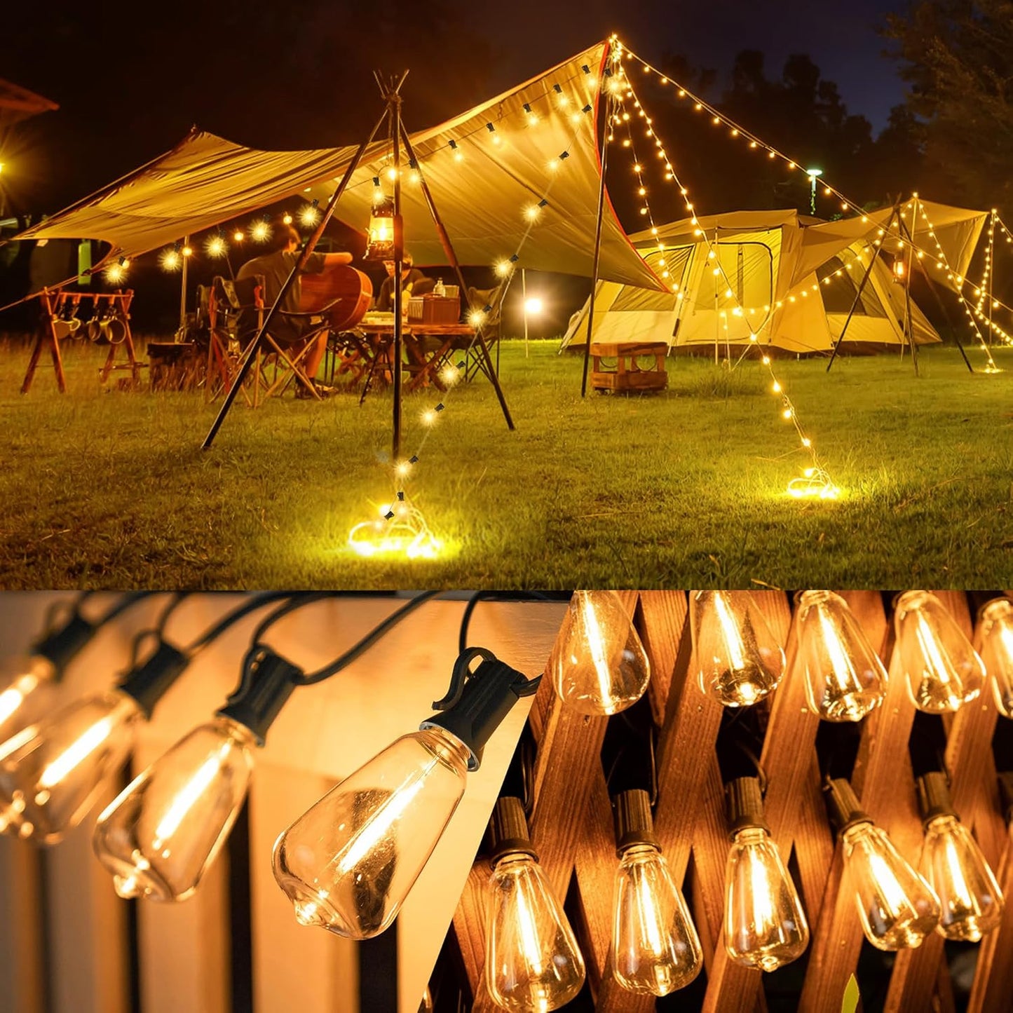 Solar Powered Warm White LED Outdoor String Light with Remote Control, Shatterproof Light Bulbs for Backyard Garden Patio Pergola Gazebo Bistro Bedroom Christmas Wedding Party (20+2 Bulbs)