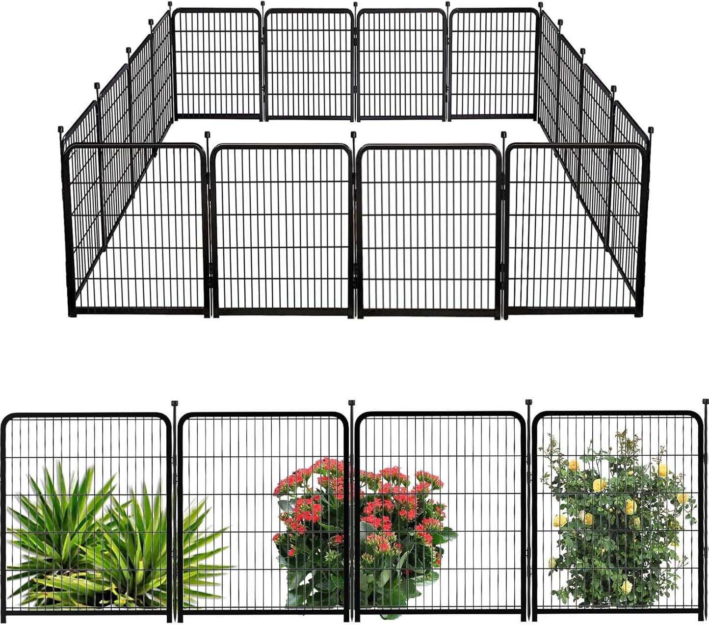 Garden Fence 36 Inch 14 Panels Without Gate, Inside and Outside, Total 31 Ft(l) Garden Fence for Yard and Dog, Black Dog Pen, Heavy Duty Pet Puppy Exercise Pen for Rv Camping