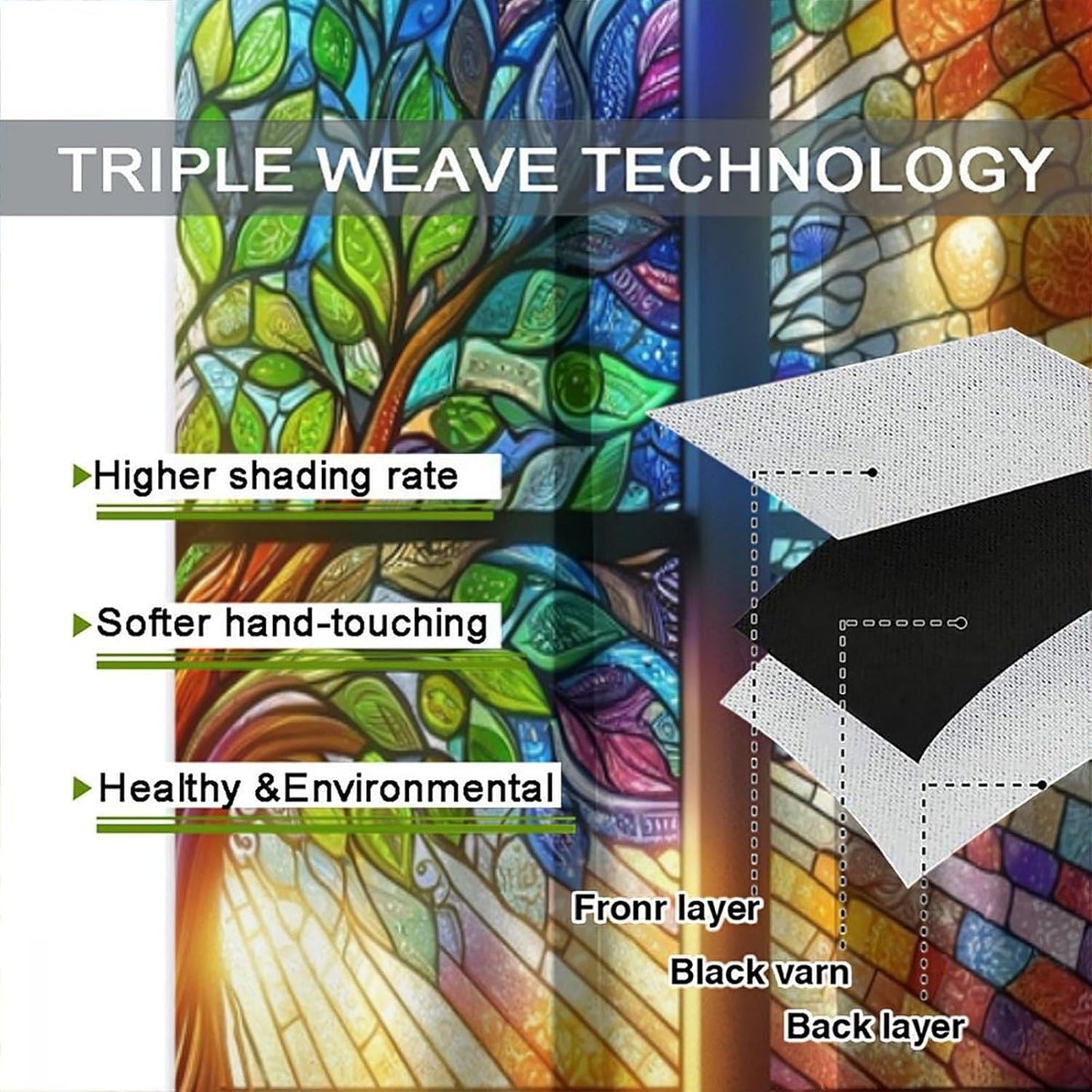 Stained Glass Curtains,Tree of Life Colorful Abstract Art Home Decor Drapes for Bedroom Living Room Kitchen Window Treatment 2 Panels Set Total Size 72" W X 63" L Inch