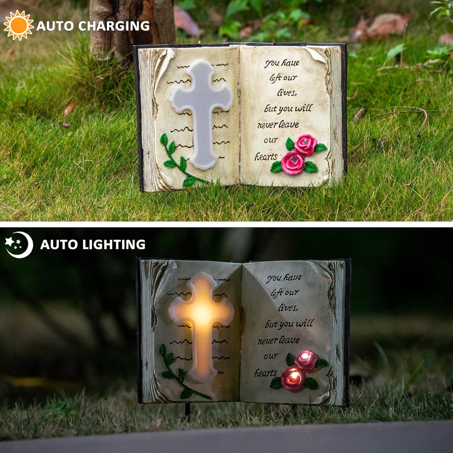 Outdoor Solar Bible Cross Garden Stakes Lights, Waterproof Memorial Grave Decorations Gifts for Cemetery Outdoors Lawn Yard Home Patio Decor