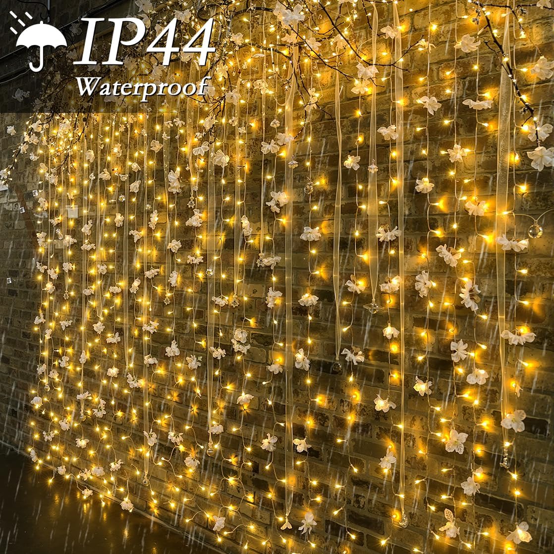 200 LED Curtain String Lights 9.8 * 6.6FT Plug in Fairy with Timer and 8 Modes, Waterproof Window Wall for Bedroom Wedding Party Indoor Outdoor Christmas Decor
