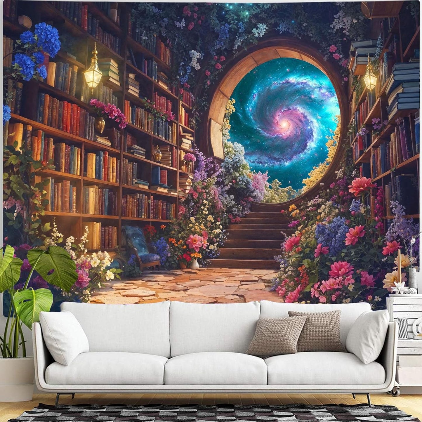Accnicc Floral Bookshelf Tapestry Fantasy Library Tapestries Wall Hanging Vintage Plant Flower Book Large Tapestry for Bedroom Living Room Dorm 80 x 60 inch