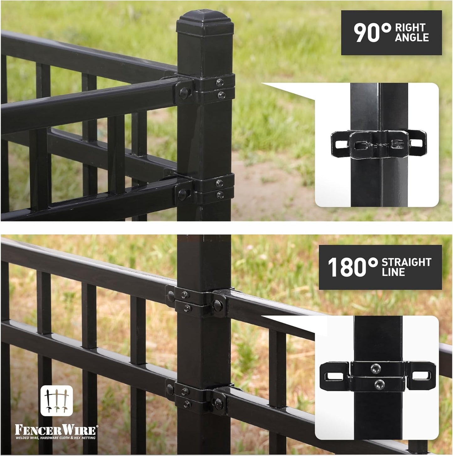 Fencer Wire Heavy Duty Garden Fence Bracket Set, 10 Pieces Metal Steel Connectors for Post and Panel Connection, Accessories of Metal Fencing Border