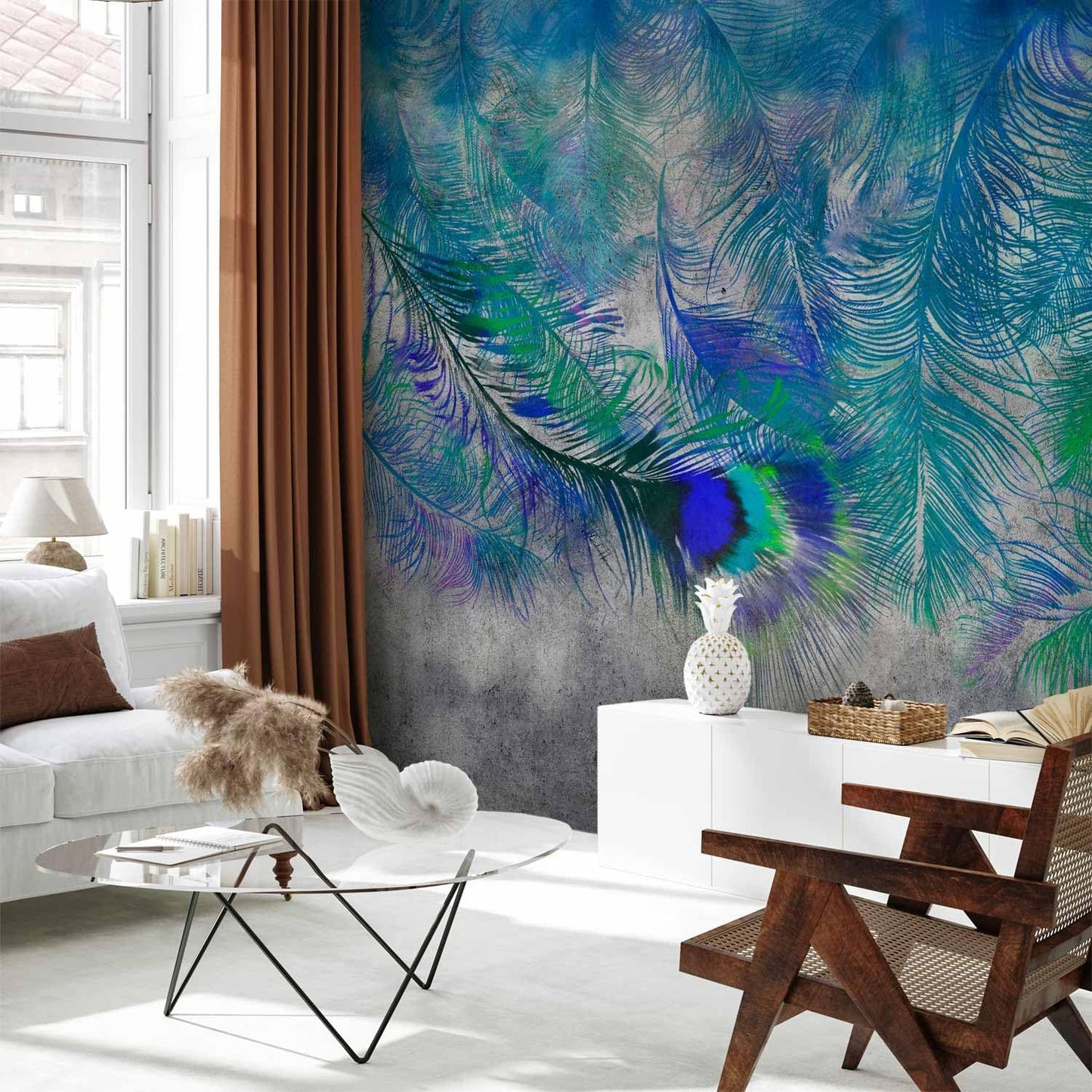 artgeist Premium Wall Mural Cement Feather 157x110 in - XXL Non-Woven Wallpaper Fleece Wall Decor Photo Print Picture Image Design Landscape Colorful Abstract n-A-1488-a-a