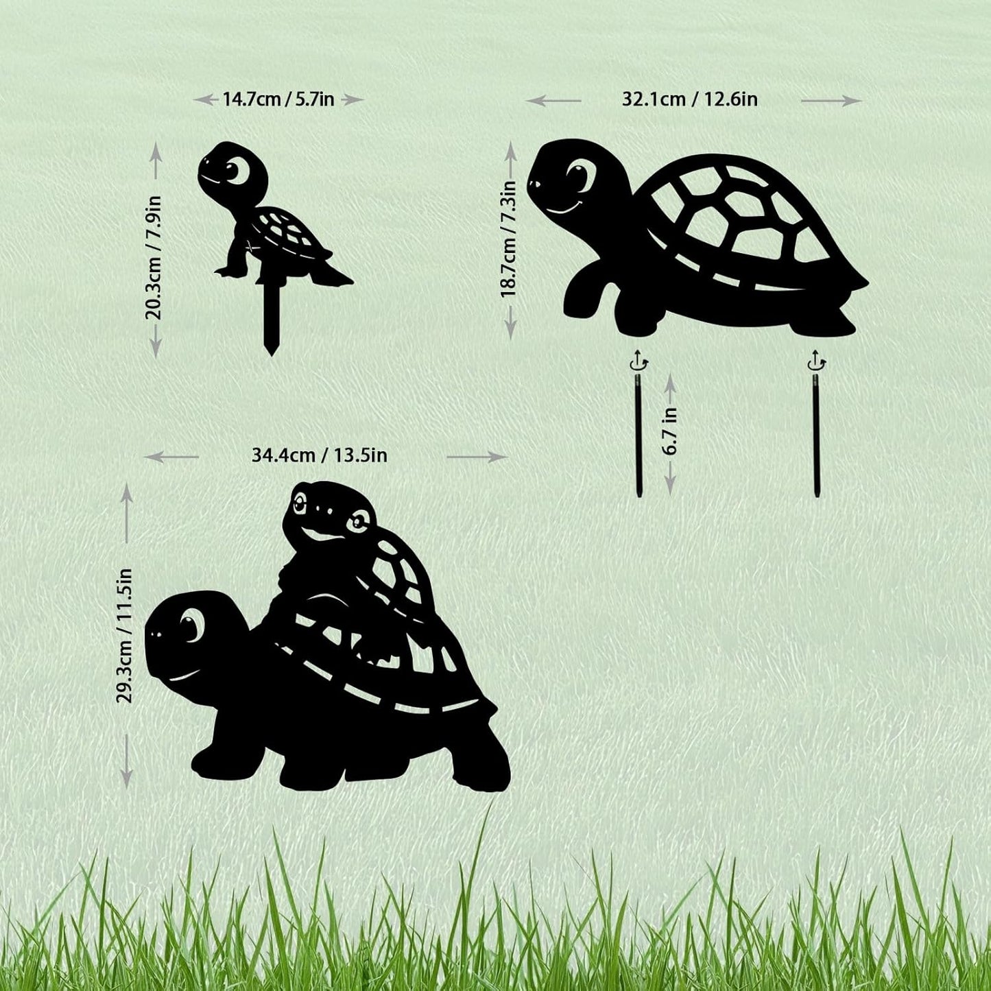 3 Pack Turtle Metal Garden Decorative Stakes, Weather Proof Silhouette Statues for Yard, Patio,Outdoor Decor for Turtle Lovers and Pet Owners