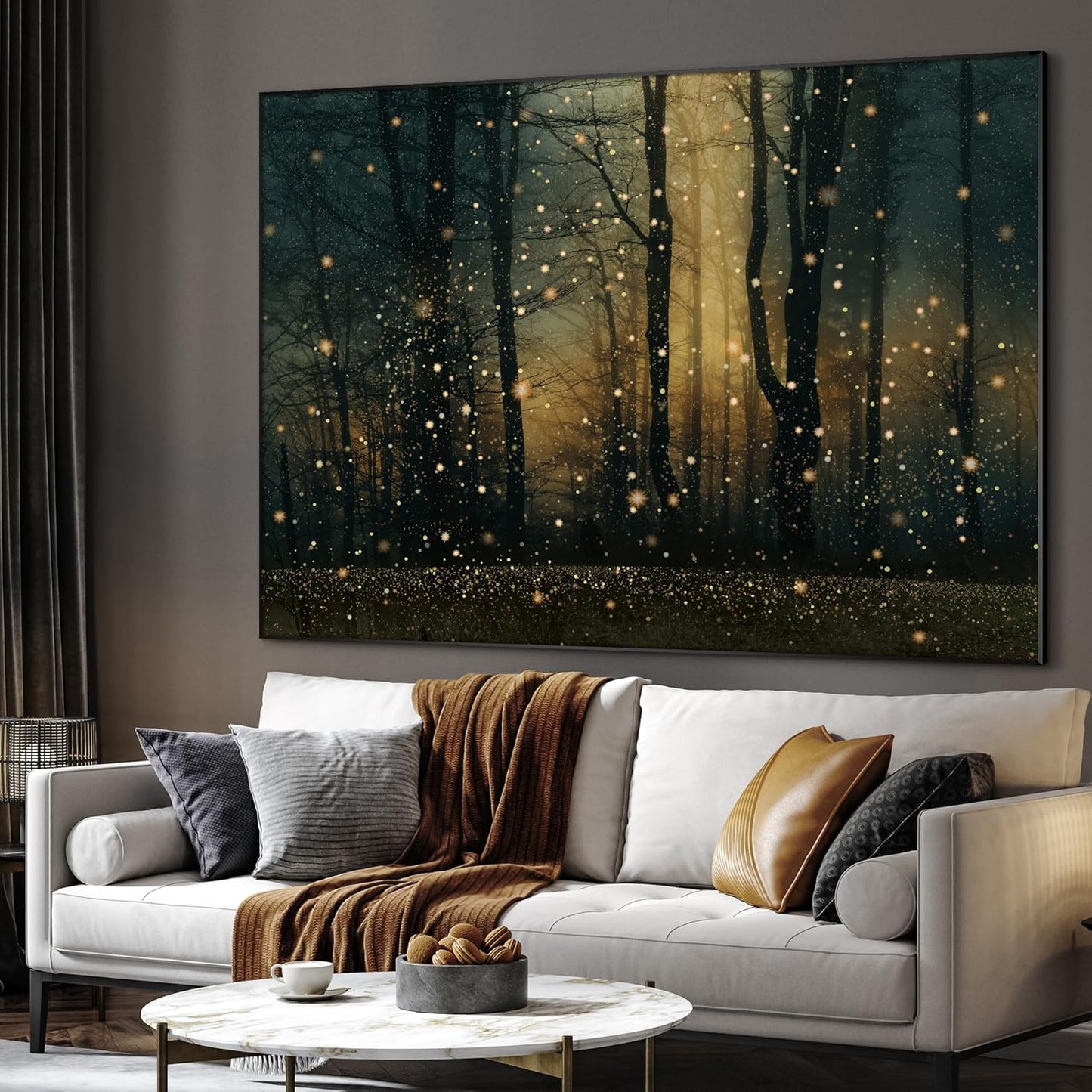 SIGNWIN 60"x72" Extra Large Framed Wall Art Magical Firefly Forest at Twilight, Enchanted Nature Scene for Home Living Room Bedroom Decor (Frame Assembly Required)