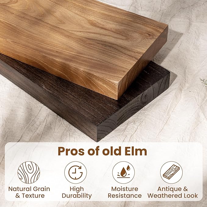 36 Inch Floating Shelves for Wall, Rustic Elm Wood Shelf for Home Decor, Heavy-Duty Wooden Floating Shelves for Kitchen, Wall Mounted Storage Shelves for Bathtoom, Living Room, Natural Color, Set of 2