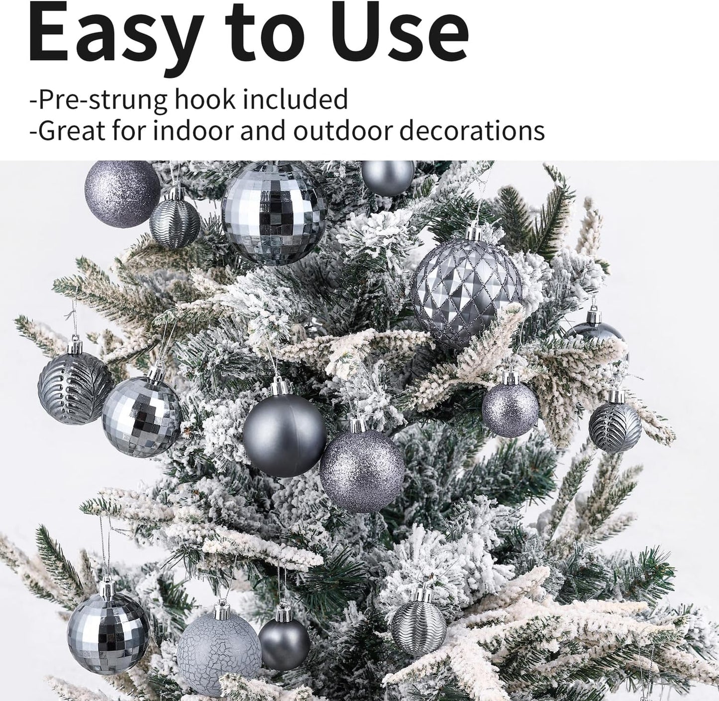 LANGXUN 36pcs Gery Christmas Tree Decorations Balls, Bolas De Navidad, 2025 Christmas Decor, Indoor Outdoor Shatterproof Christmas Ornaments, Xmars Party Wedding Suppiles