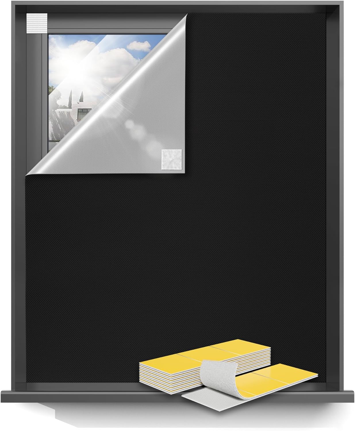 Sumobaby 75"x57" Portable Blackout Curtains, Blinds for Windows with Hook & Loop Tapes, 100% Blackout Window Shades, Window Curtains Easy to Cut Fit for Bedroom, Baby Room and TV Room (Black)