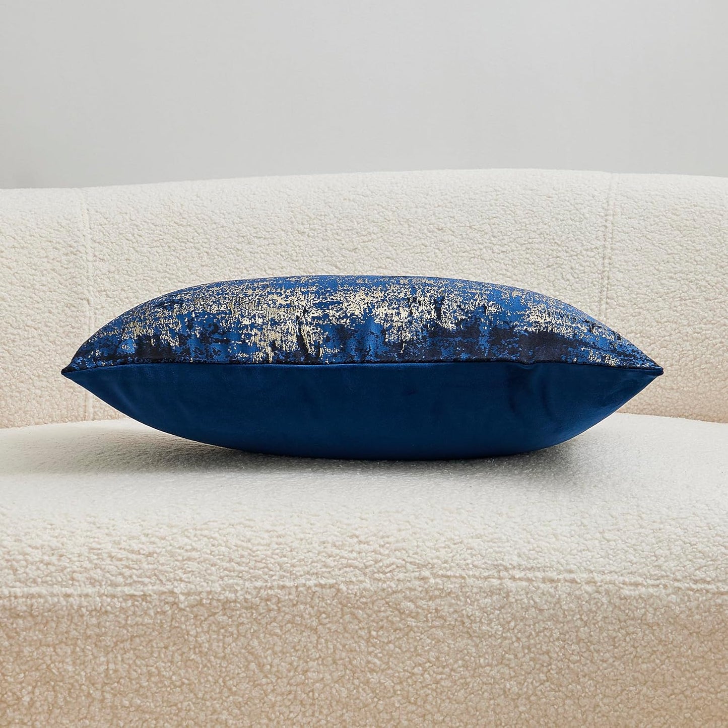 THE-TINOART Navy Gold Jacquard Accent Pillow Cover 18x18 - Reversible Design with Gold Thread Embroidery, Luxury Velvet Back for Sofa & Bed Decor