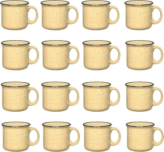 Set of 16 Ceramic Campfire Mugs – 15 Oz, Yellow – Coffee & Tea Cups for Home, Work, Travel, Camping – Customizable, Great for DIY, Events, Companies
