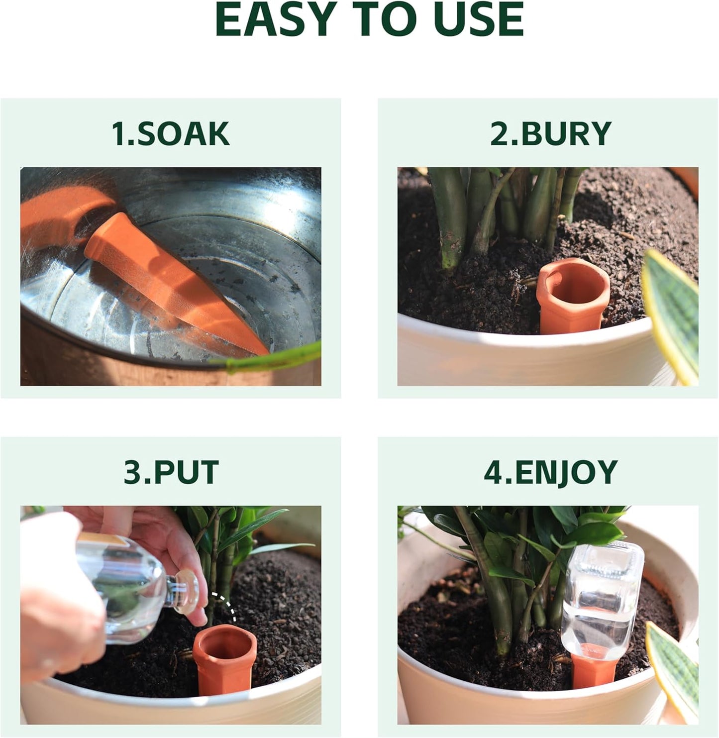 Terracotta Watering Spikes, Wine Bottle Watering Stakes, Slow Release Self Watering Planter Insert for Out | Indoor Plants, Vacation Plant Watering Devices, Automatic Plant Waterer, 4-Pack