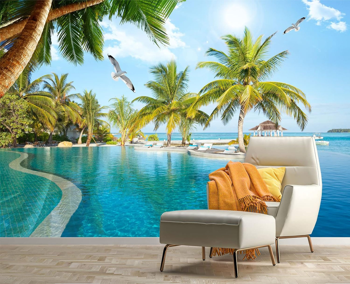 Palm Trees and Blue Sky Summer Island Wall Mural Wallpaper for Bedroom 178" x 117"