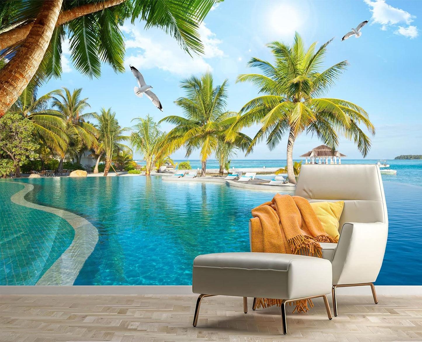 Palm Trees and Blue Sky Summer Island Wall Mural Wallpaper for Bedroom 103" x 69"