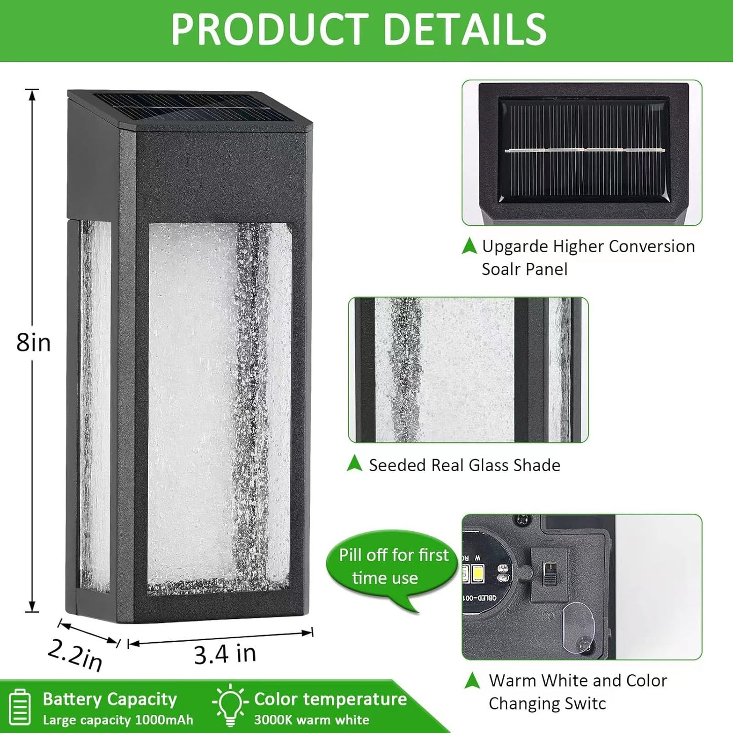 Solar Outdoor Lights, Metal Seeded Glass Fence Lights, Auto On/Off Waterproof Wall Lights,Warm/Color Changing Light Solar Lights for Wall Fence Patio Yard Porch Garden Decor,4 Pack