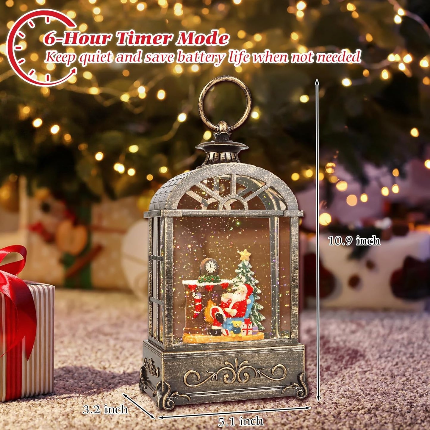 Christmas Snow Globes Lantern,Musical Snow Globe,Christmas Decorations Indoor for Home,Battery Or USB Powered,with 6 Hour Timer,Christmas Lantern for Festival Decoration,Santa Claus
