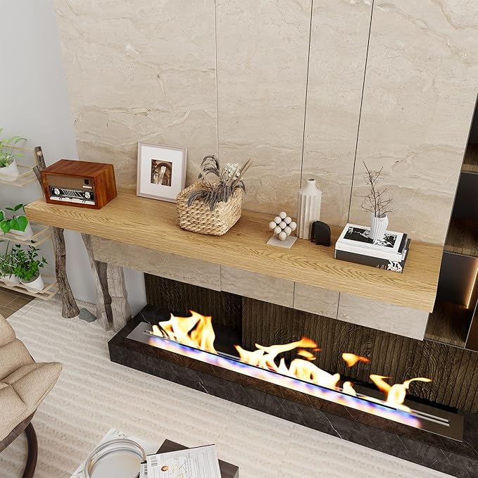 Fun Memories 55 Inch Floating Shelves, 12 Inch Deep Floating Shelf for Wall, 55 x 12 Large Floating Shelves for Fireplace Mantel, 2 Inch Thick Wall Shelf for Living Room, Bedroom, Oak Color, 1 Pack