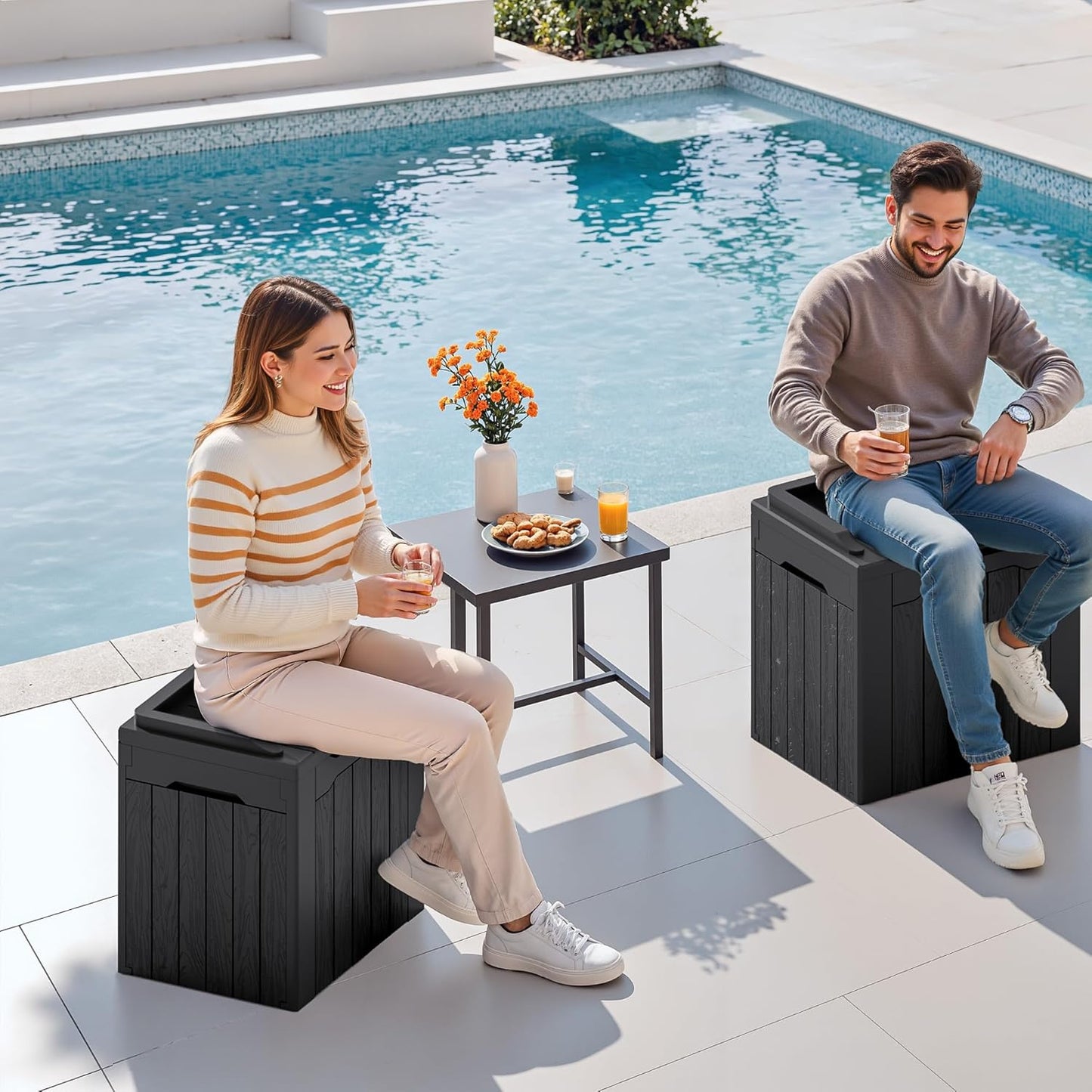 Devoko 30 Gallon Resin Deck Box 2 Pack Outdoor Indoor Waterproof Storage Box for Patio Furniture Pool Accessories Storage for Cushion Garden Tools (Black, 2 Pack)