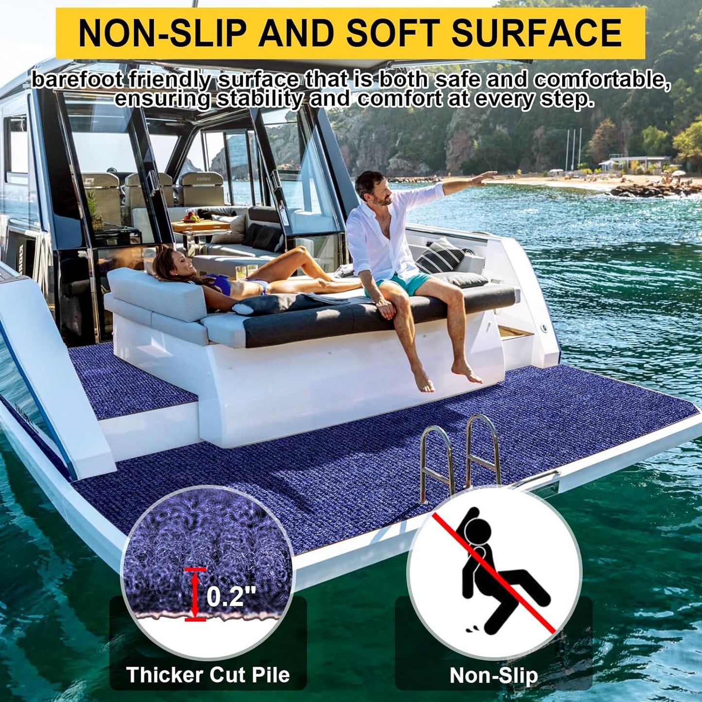 Marine Carpet,6 FT x 23 FT Deep Blue Indoor Outdoor Carpet 0.2" Thick Boat Carpet with Water-Proof TPE Backing, Non-Slide Outdoor Marine Carpet Roll for Home, Patio, Porch, Deck
