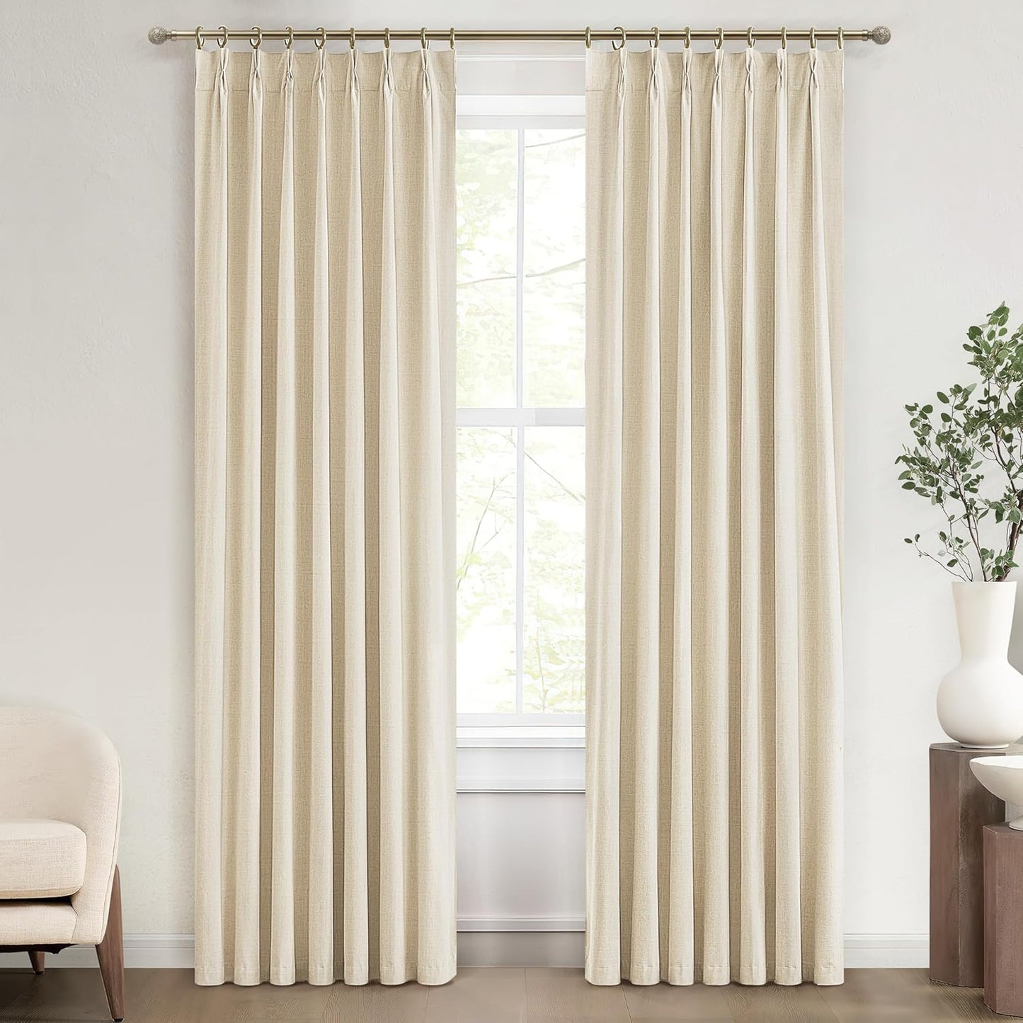 86 Inch Blackout Linen Curtains, Thermal Insulated Custom Drapes for Living Room Bedroom 2 Panels Set Back Tab&Pinch Pleated Window Curtains 86 Inches Long (40x86 Light Beige Linen)