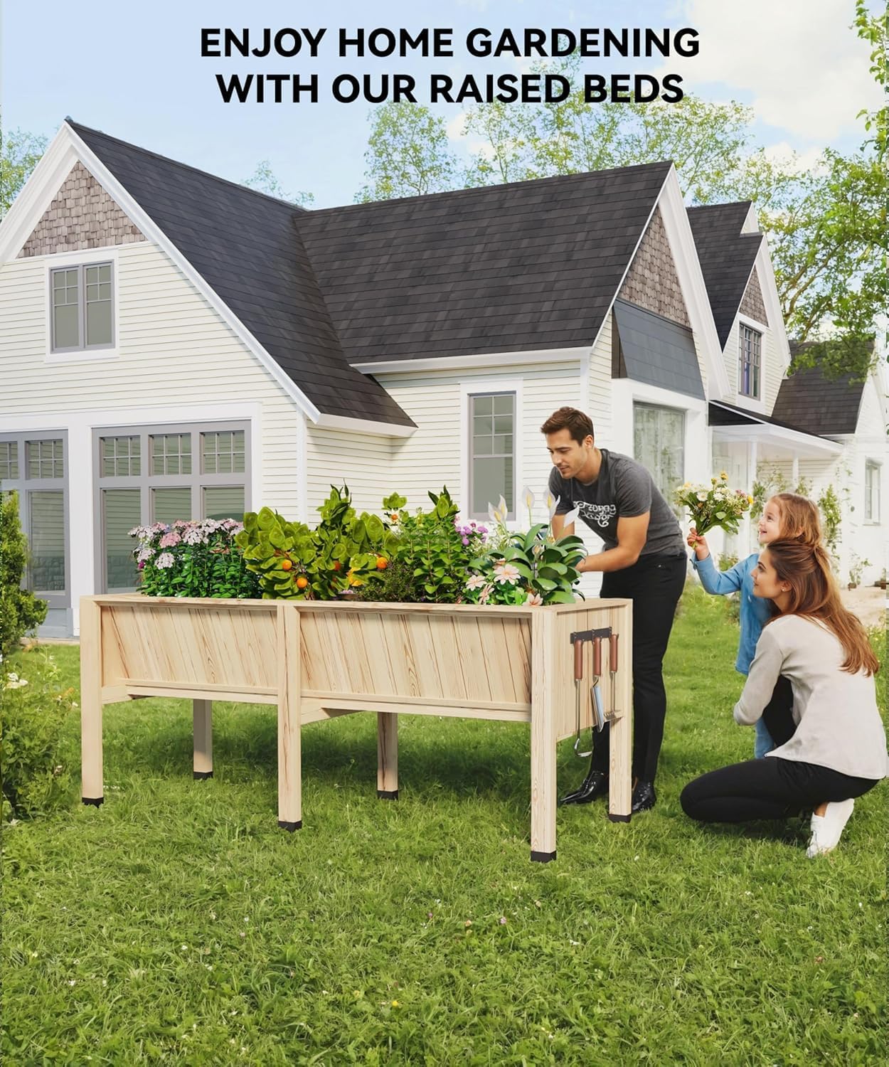 72x26x31 Inch Raised Garden Bed with Legs, 13.7In Depth Wooden Planter Box for Outdoor Growing Vegetables and Herbs, Elevated Garden Bed with Hooks for Backyard, Patio, Balcony