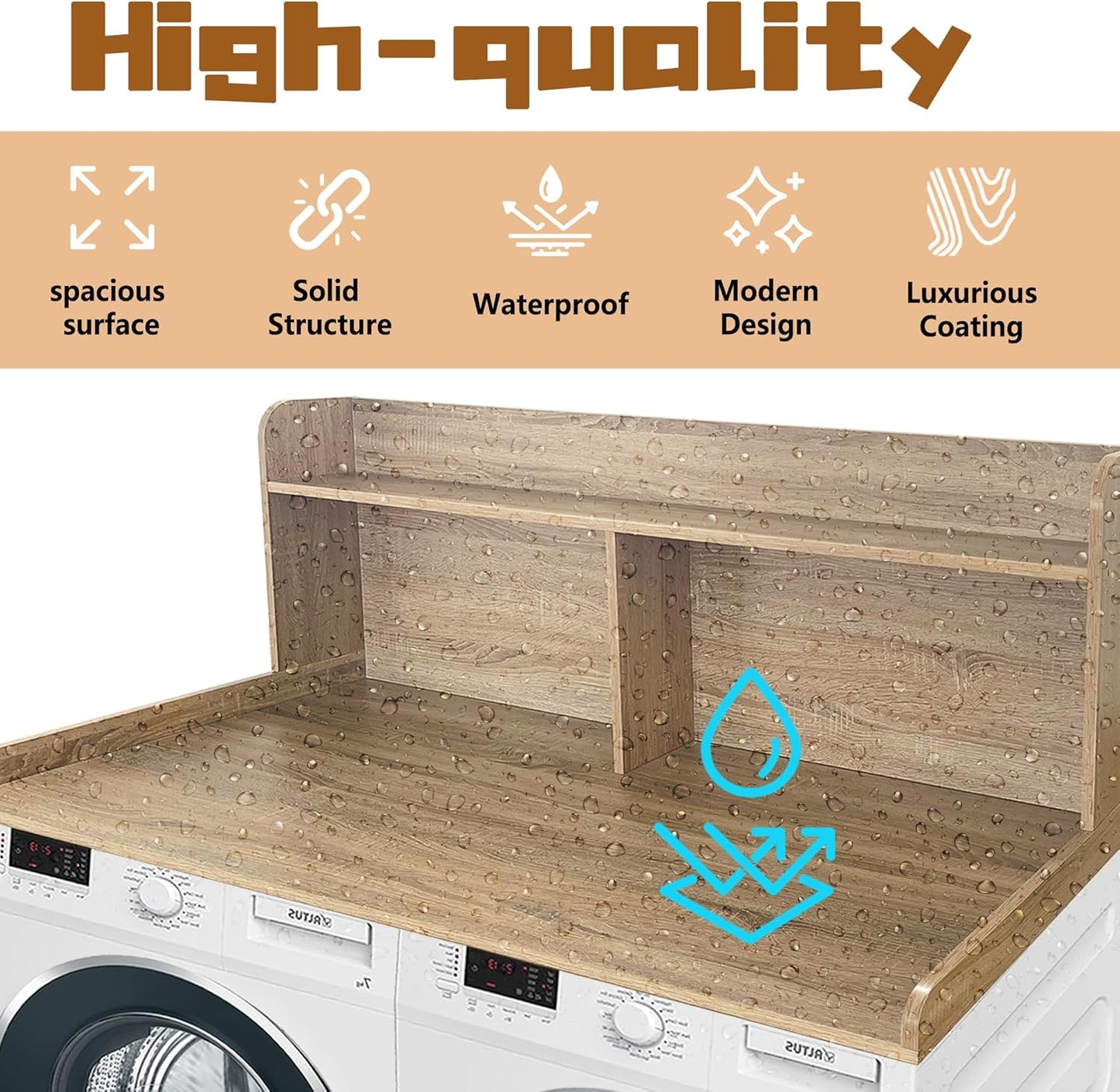 Royxen 2-Tier Washer Dryer Countertop,19.5"H Wood Washer and Dryer Topper with Shelf,Laundry Countertop Over Washer and Dryer, Universal Fit for Laundry Room Organization (White Oak, 54"W X 27.5"D)