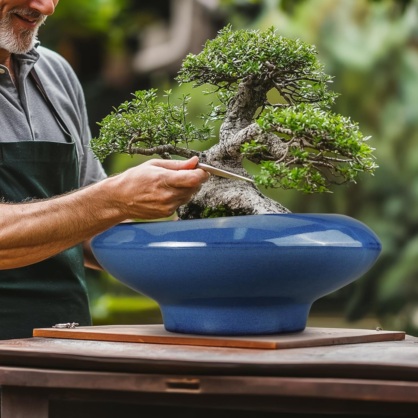 Bonsai Tree Pot 13 Inch - Ceramic Succulent Pots Large Bonsai Planter for Indoor Outdoor Plants Decorative Plant Pot with Drainage Hole Flower Pot for House Garden Room Home Decor Blue