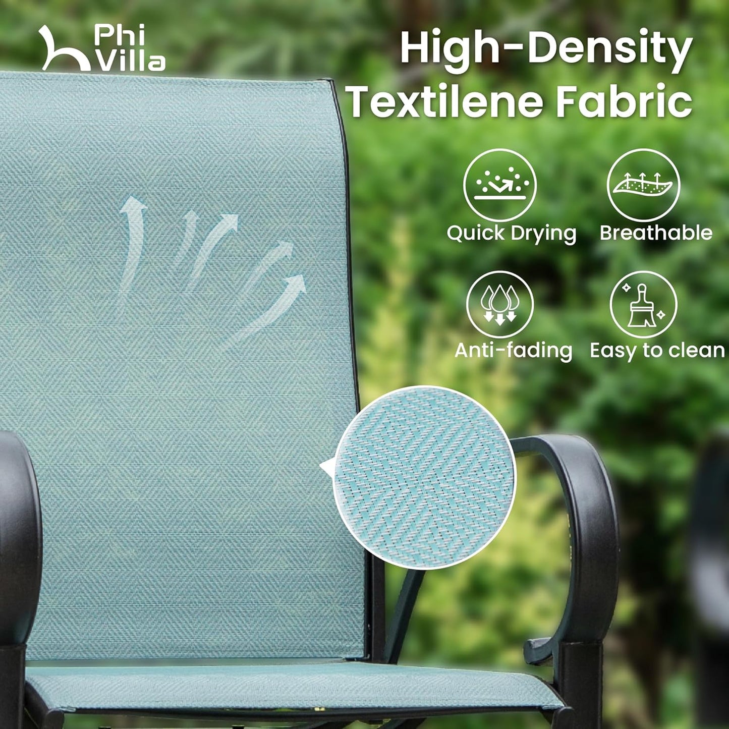 PHI VILLA 3 Piece Outdoor Bar Set, High Top Patio Bistro Table and Bar Chairs with Teal Textilene Fabric & Rustproof Metal Frame for Backyard, Balcony, Garden & Poolside