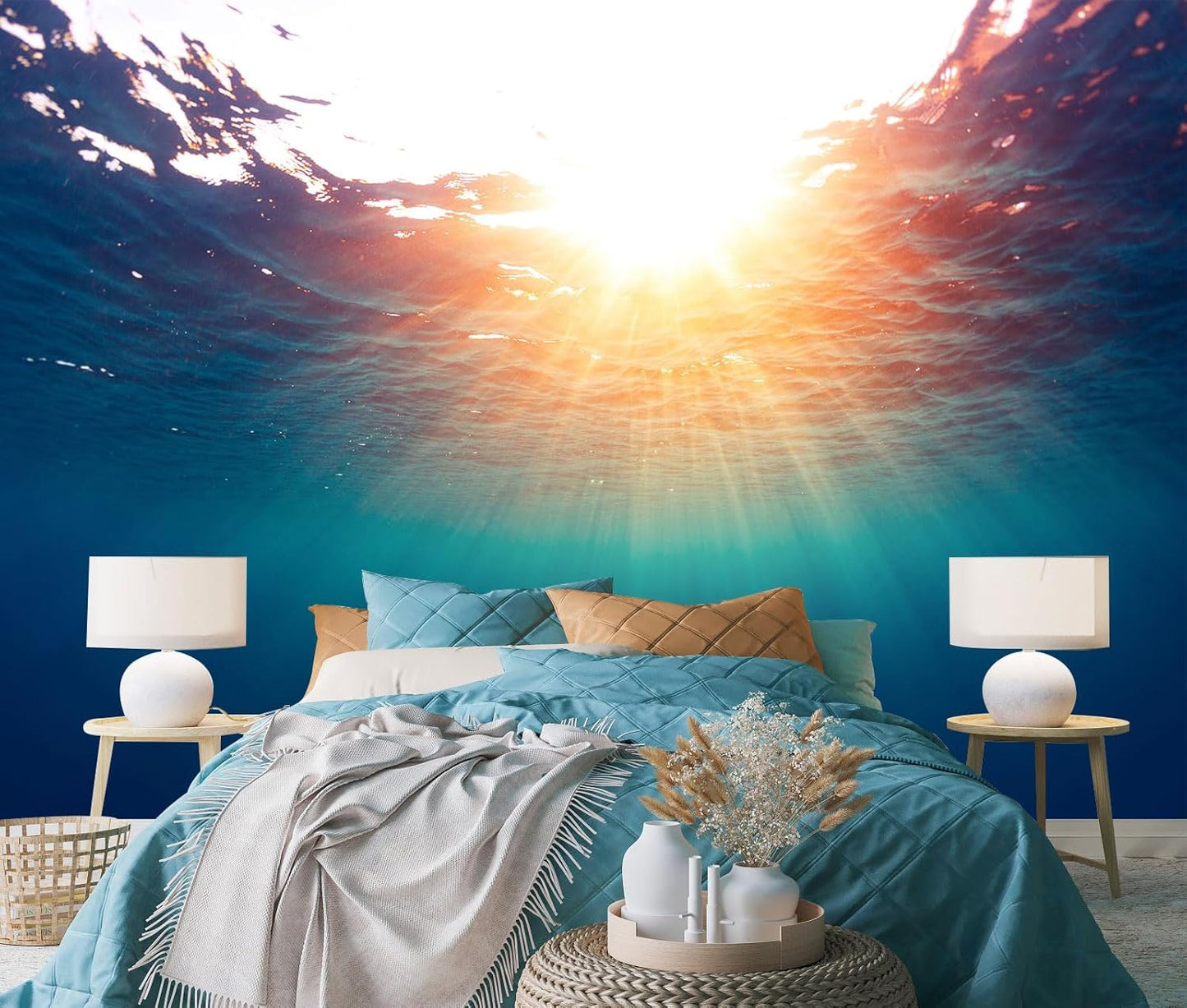 Sunshine into The Sea Wall Mural Large Seascape Wallpaper for Bedroom Livingroom (Not Peel n' Stick)