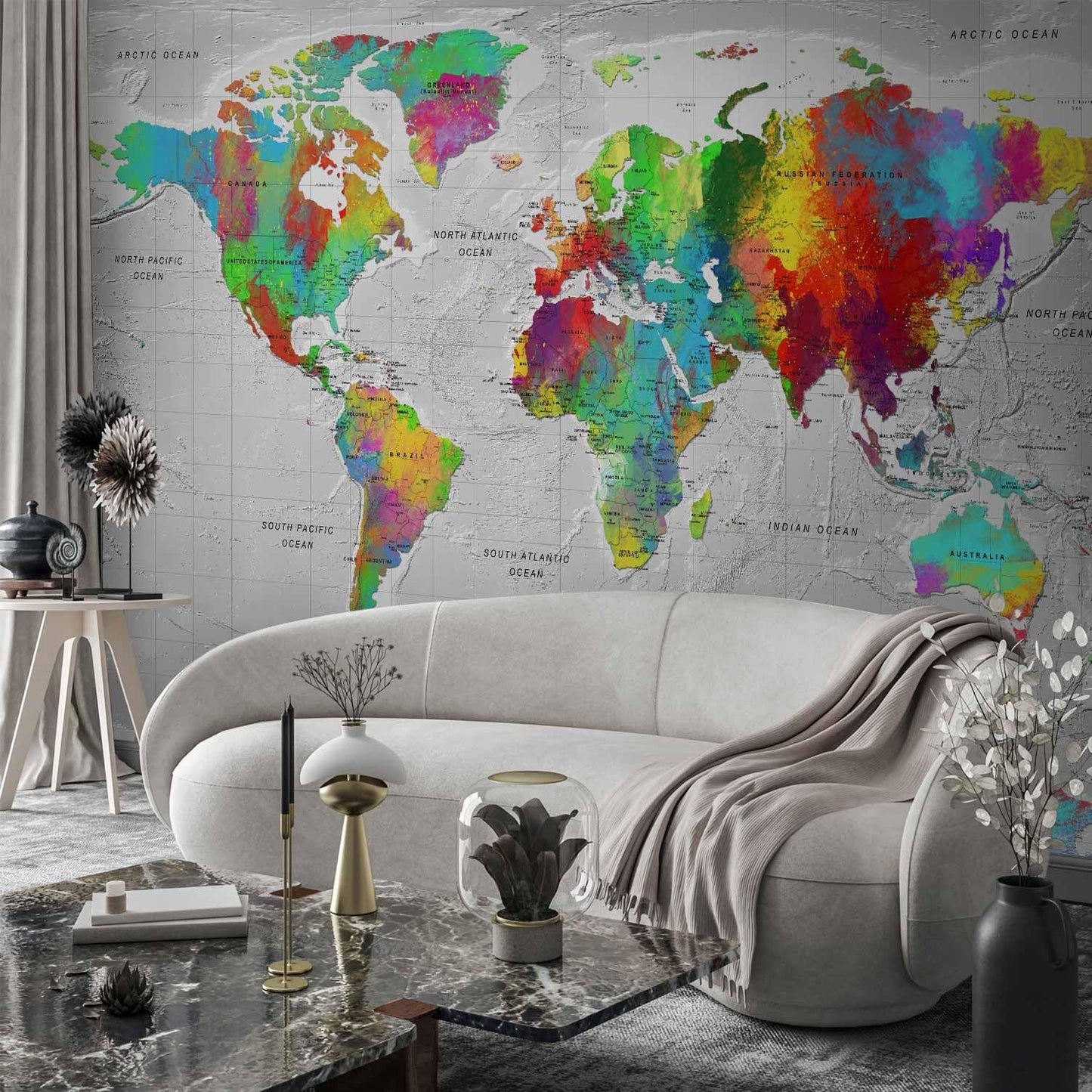 artgeist Premium Wall Mural World Map 118x83 in - XXL Non-Woven Wallpaper Fleece Wall Decor Photo Print Picture Image Design Home Map of The World k-A-0128-a-a