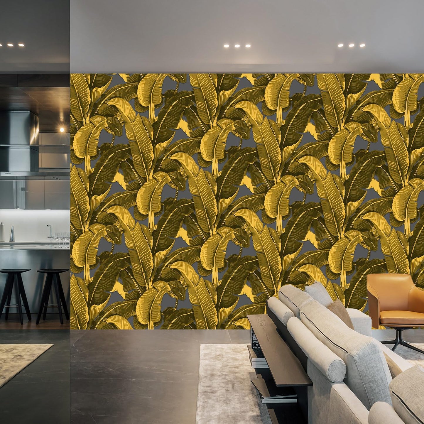 Vintage Gold Banana Leaf Bathroom wallpeper Living Room Bedroom Tropical Plant Wall Mural - 160"x108" (Not Peel and Stick)