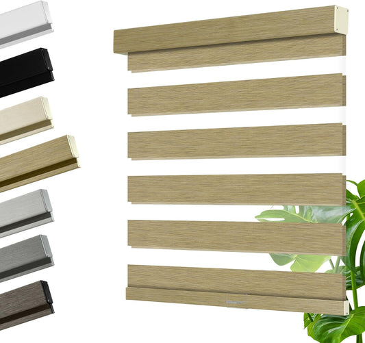 Cordless Zebra Blinds for Windows, Blackout Interior Blinds,Easy to Install,UV Protection,for Offices and Home,Custom Roller Shades, Mousse Light Bown,30" W x 48" H