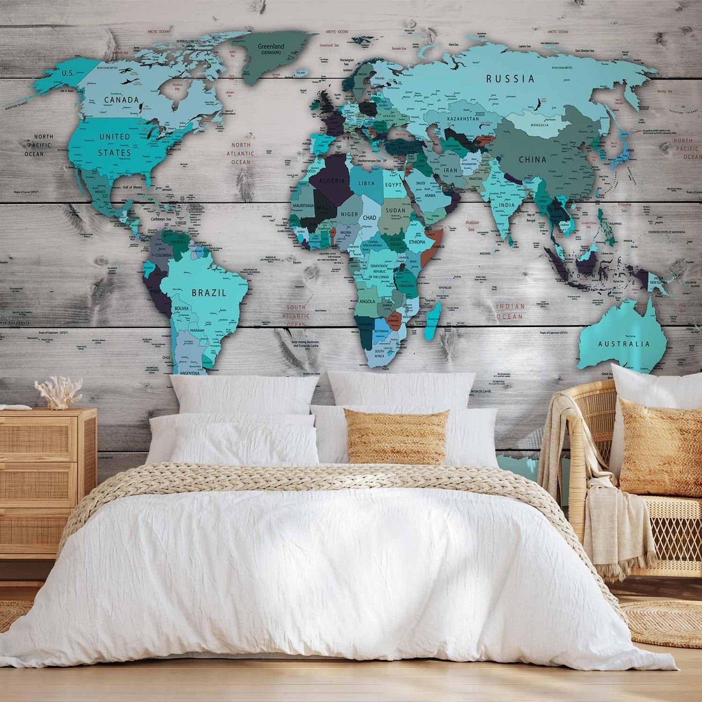 artgeist Wall Mural World Map 79x55 in - XXL Non-woven Wallpaper Fleece Wall Decor Photo Print Picture Image Design Home Map of the world k-B-0009-a-d