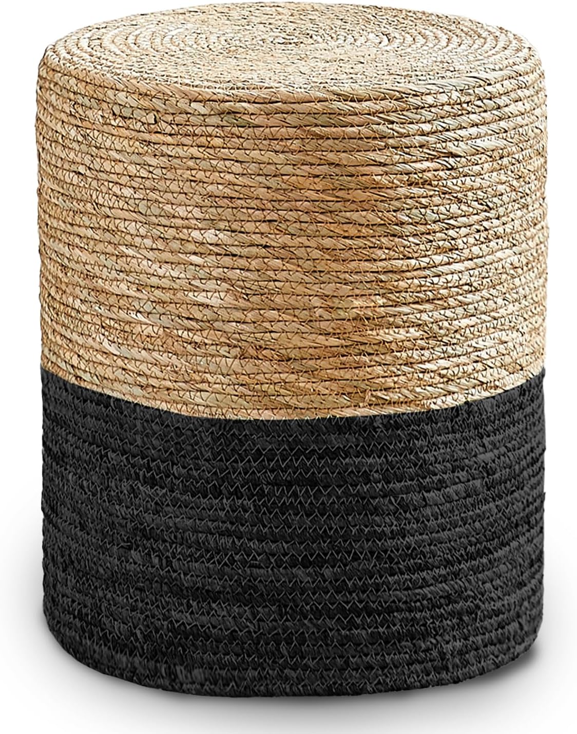 Cplxroc Pouf Ottoman, 100% Handwoven Seagrass Braided Pouffe, Boho Decor Floor Chair for Couch or Desk, Outdoor Ottomans for Garden, Round Footrest with Wood Frame, Home Decorative Seat for Balcony