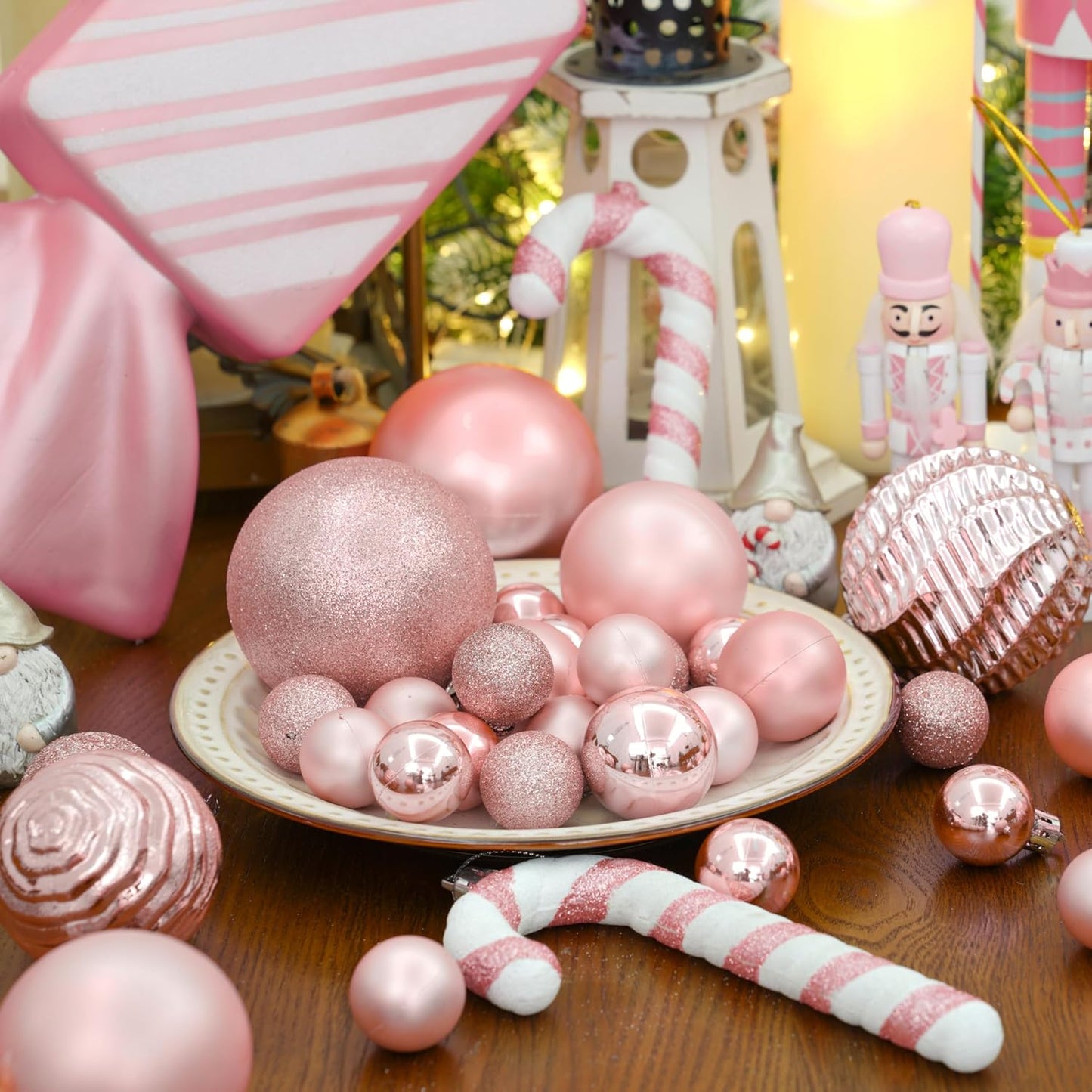 XmasExp 24ct Mini Christmas Ball Ornaments Shatterproof Christmas Ornaments Set Decorations for Xmas Tree Balls 30mm/1.18" (Rose Gold)