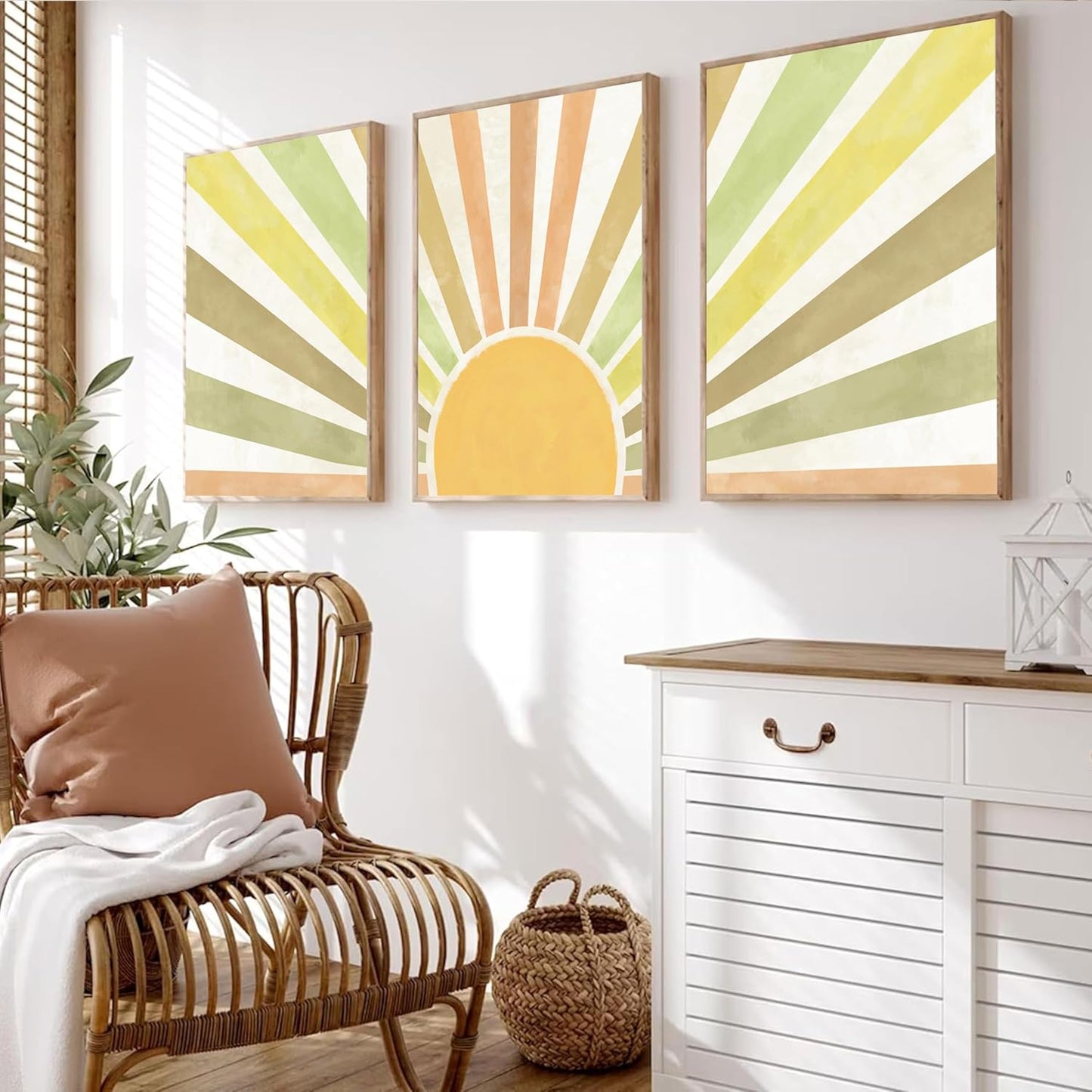 Marllifenney Boho Sun Canvas Wall Art Posters Sun Rising Wall Decor Pictures Sunshine Geometric Line Paintings Prints Home Decor for Living Room Bedroom Office 12x16 Inch Unframed