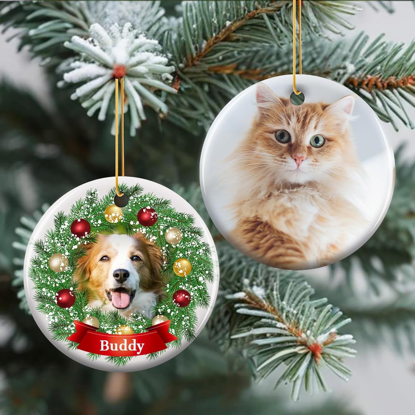 Personalized Christmas Ornaments 2025 - Custom Double-Sided Photo Ceramic Xmas Tree Hanging Decor, Unique for Family Friends (A03-Ceramic Style)