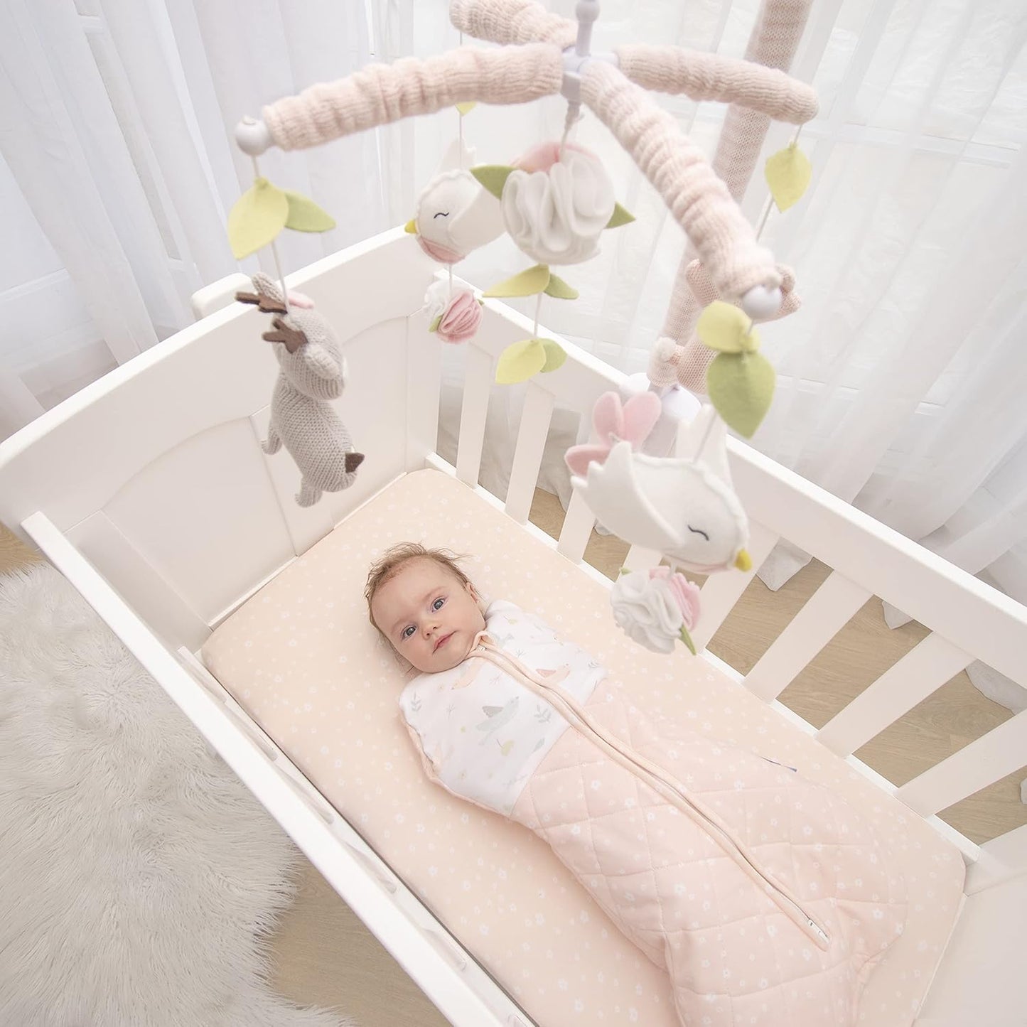 Living Textiles Baby Musical Mobile - Ava Birds | Crib Toy, Knitted Woodland Characters, Nursery Decor, Calming Soother with 12 Lullabies Essential and Perfect Toy for Boys Girls