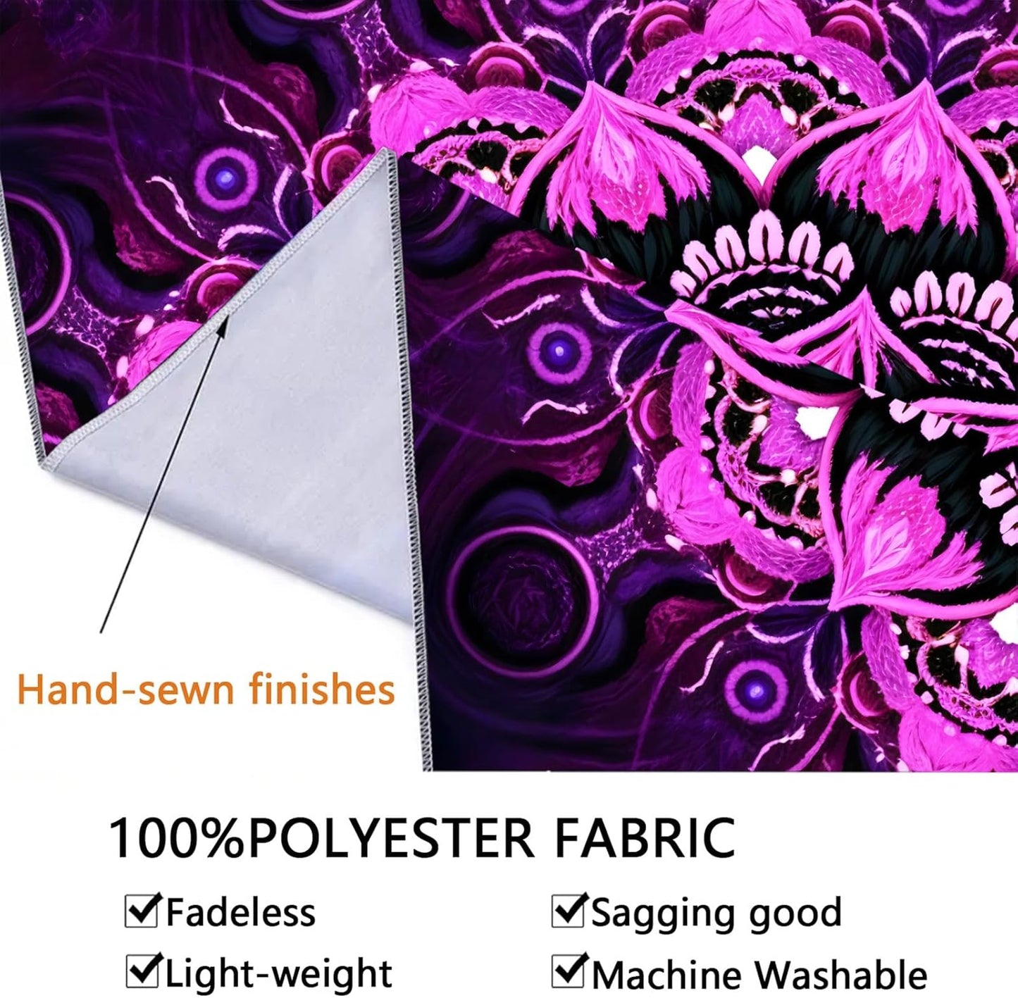 Psyhilar Blacklight Mandala Tapestry Wall Hanging, Psychedelic Flower Black Light Posters for Adults and Teens, UV Reactive Aesthetic Bohemian Art for Bedroom (40 x 30 Inches)