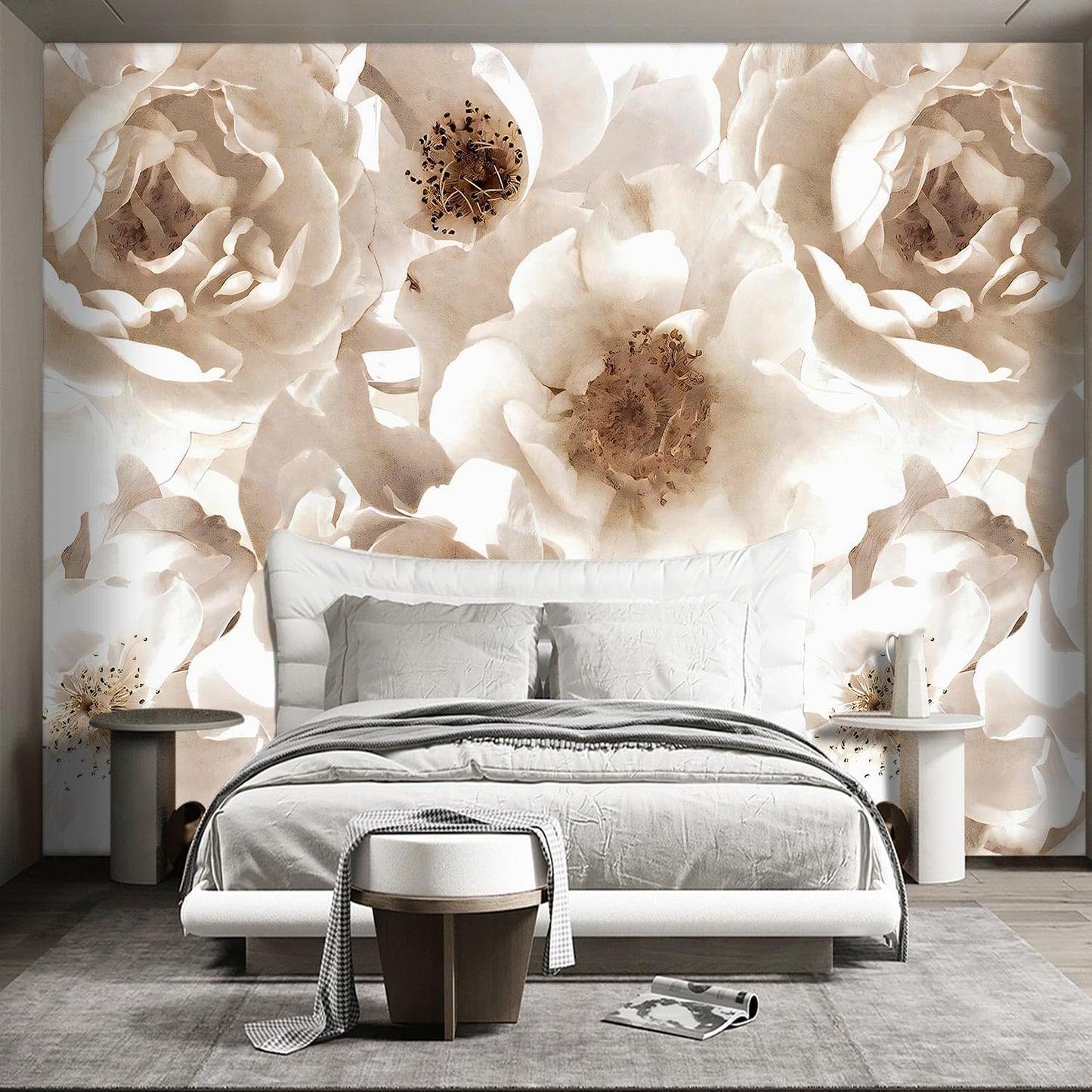 Floral wallpeper for Girls Bedroom Modern Flower Living Room Wall Mural - 160"x108"（Not Peel and Stick）