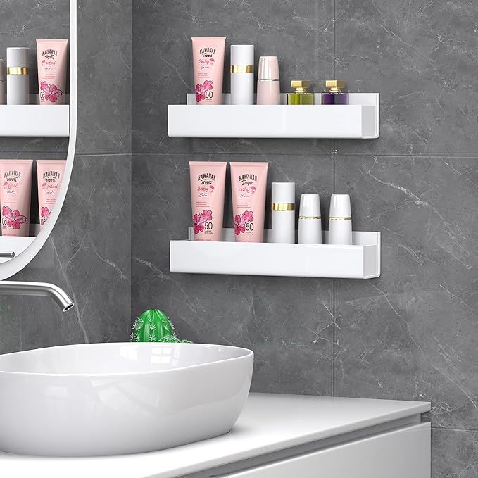 PMMASTO Adhesive Acrylic Spice Rack Organizer for Wall with Nano Double Sided Tape, Spice Shelf Organization for Kitchen Cabinet Door/Pantry Door, Wall Mount Seasoning Rack (White-2 Pack)