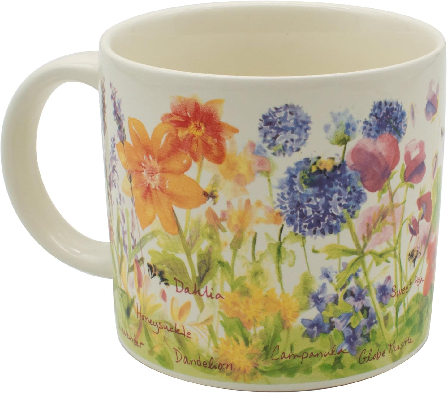 The Unemployed Philosophers Guild Bee Garden Coffee Mug - Features Beautiful Watercolor Flowers and Buzzing Bees - Comes In A Fun Gift Box, 14 oz