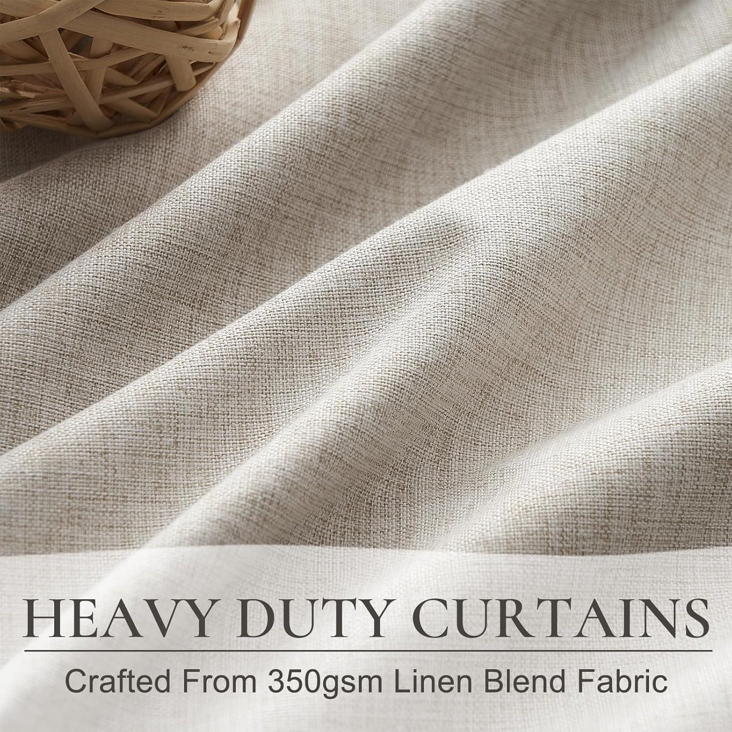 Pinch Pleated Blackout Curtains 100 Inches Extra Wide for Living Room, Thick Heavy Duty Linen Blend Tan Viral Large Window Curtain for Sliding Glass Door Thermal Natural Drapes (100"Wx96"Lx 2Panels)