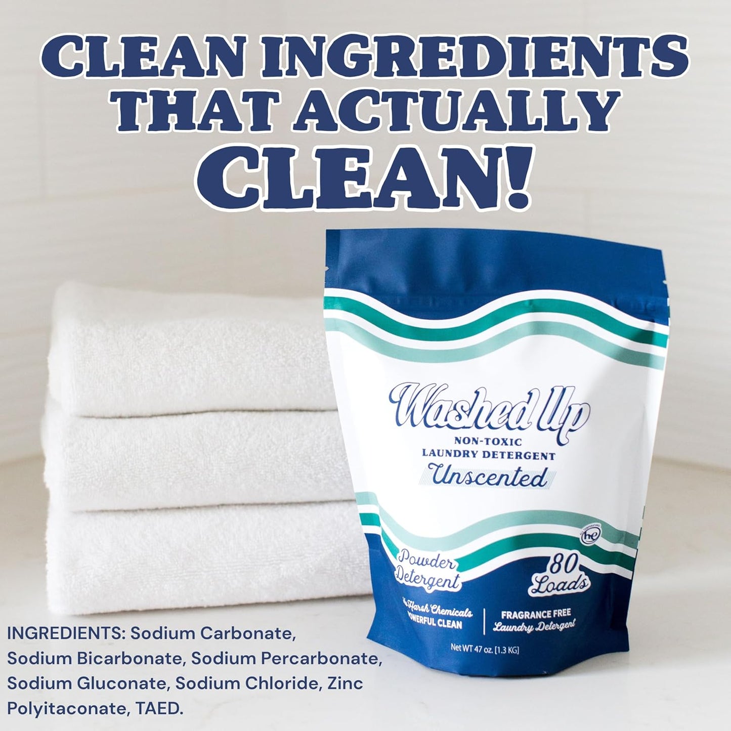 Unscented Laundry Detergent Powder | Fragrance-Free | Safe for Sensitive Groups | Powerful Clean | Plant & Mineral-Based | Made in USA