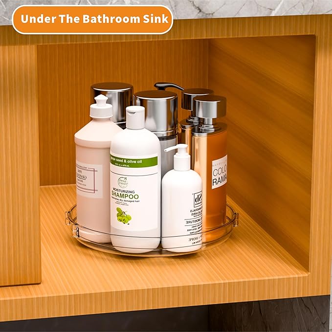 9.5" W Acrylic Clear Lazy Susan Turntable for Cabinet,Kitchen Countertop,Refrigerator and Pantry Organization Storage,1 Tier Small Spinning Organizer for Vitamin,Medicine,Spice Rack & Organization