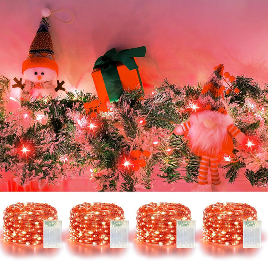 4 Pack 60LED Christmas Fairy Lights Battery Operated - 20FT Twinkle Lights with 2 Lighting Modes Indoor Outdoor, Waterproof Led Fairy String Lights for Bedroom, Wedding, Dorm, DIY Decor, Red